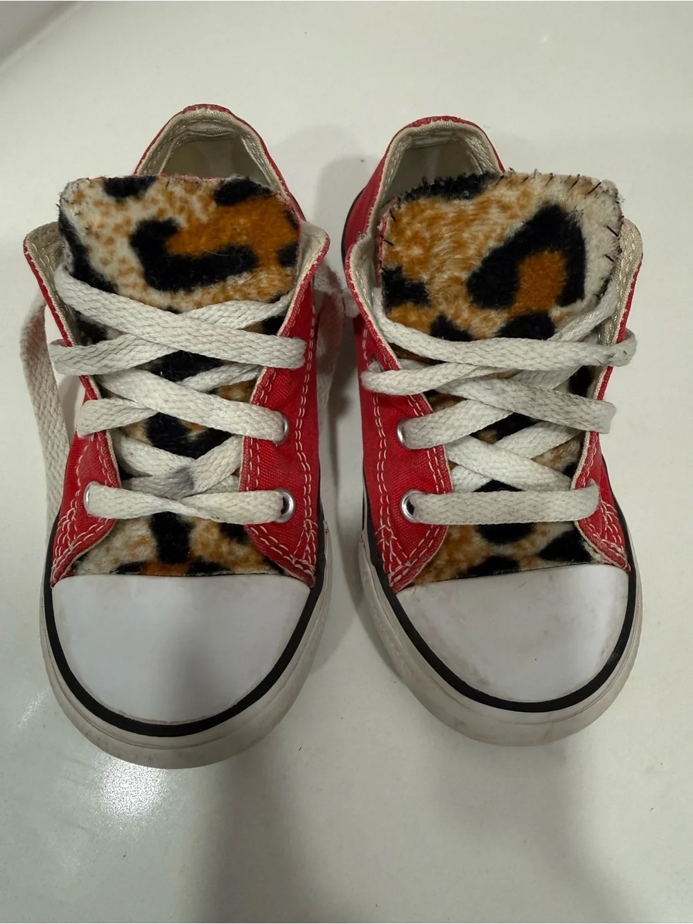 Converse Chuck Taylor All Star Red Canvas Sneakers with Leopard Print Tongue